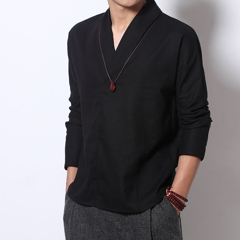 Buddha Stones Casual V-Neck Long Sleeve Shirt Men Clothing - Black - US/UK/AU44，EU54 (5XL) - image 4