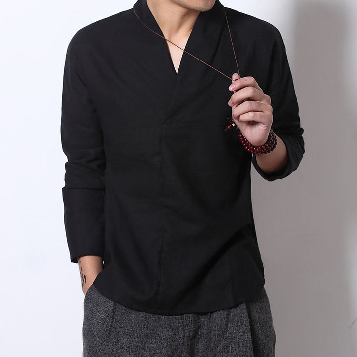 Buddha Stones Casual V-Neck Long Sleeve Shirt Men Clothing - image 5