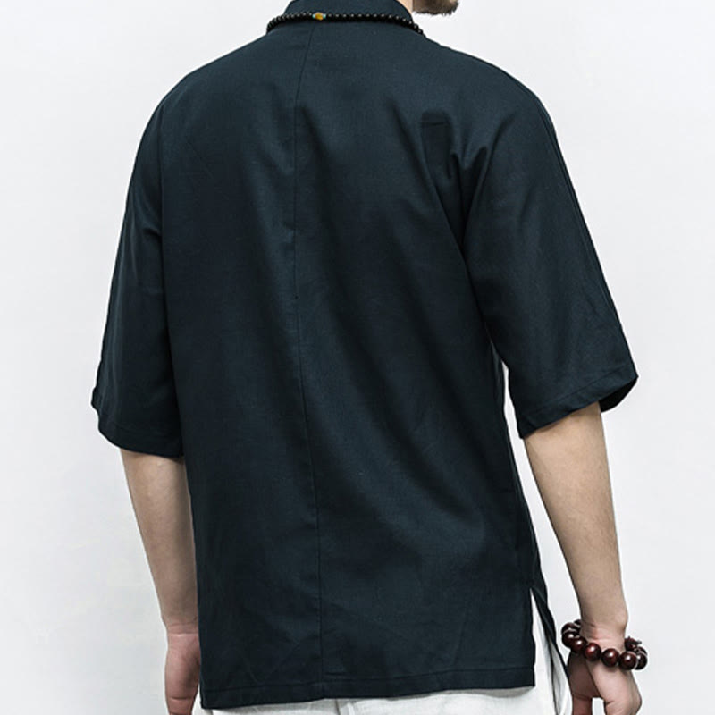 Buddha Stones Chinese Frog-Button Tang Suit Zen Half Sleeve Shirt Linen Men Clothing - image 14