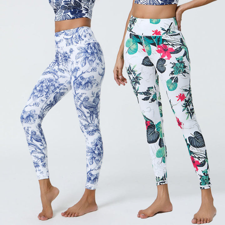 Buddha Stones Flowers Leaves Dandelions Pineapples Print Sports Fitness High Waist Leggings Women's Yoga Pants