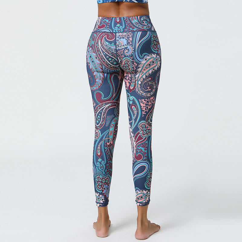 Buddha Stones Flowers Feathers Sun Moon Print Sports Fitness Yoga High Waist Leggings Women's Pants