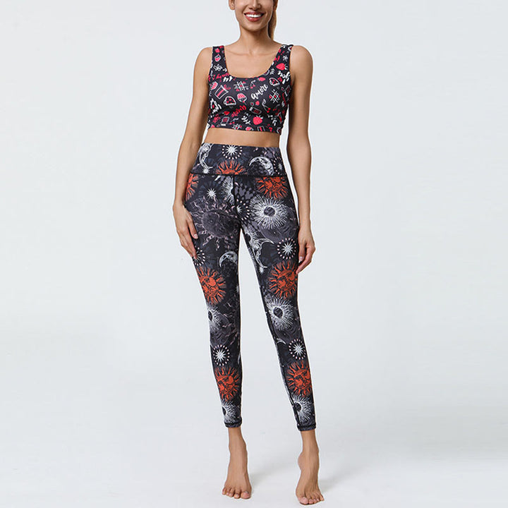 Buddha Stones Flowers Feathers Sun Moon Print Sports Fitness Yoga High Waist Leggings Women's Pants - image 10