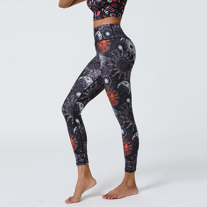 Buddha Stones Flowers Feathers Sun Moon Print Sports Fitness Yoga High Waist Leggings Women's Pants - image 7