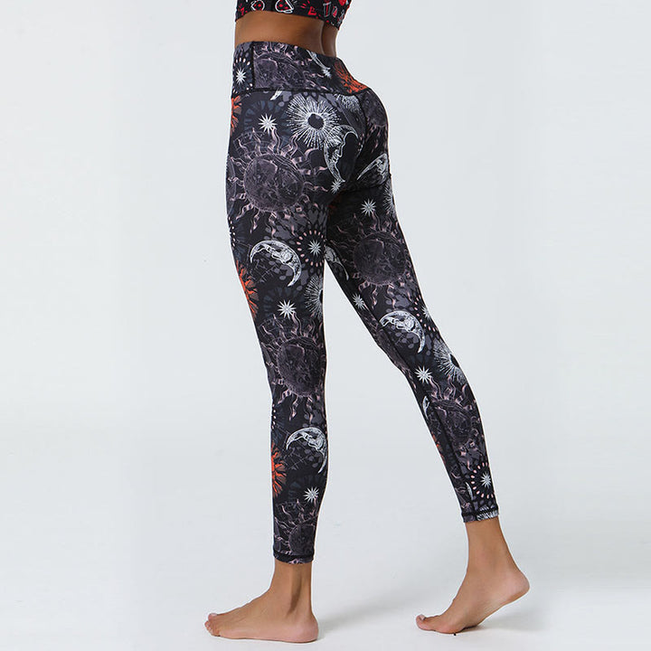 Buddha Stones Flowers Feathers Sun Moon Print Sports Fitness Yoga High Waist Leggings Women's Pants - image 8