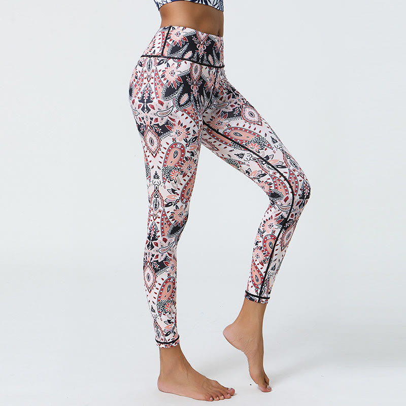 Buddha Stones Flowers Feathers Sun Moon Print Sports Fitness Yoga High Waist Leggings Women's Pants - image 24