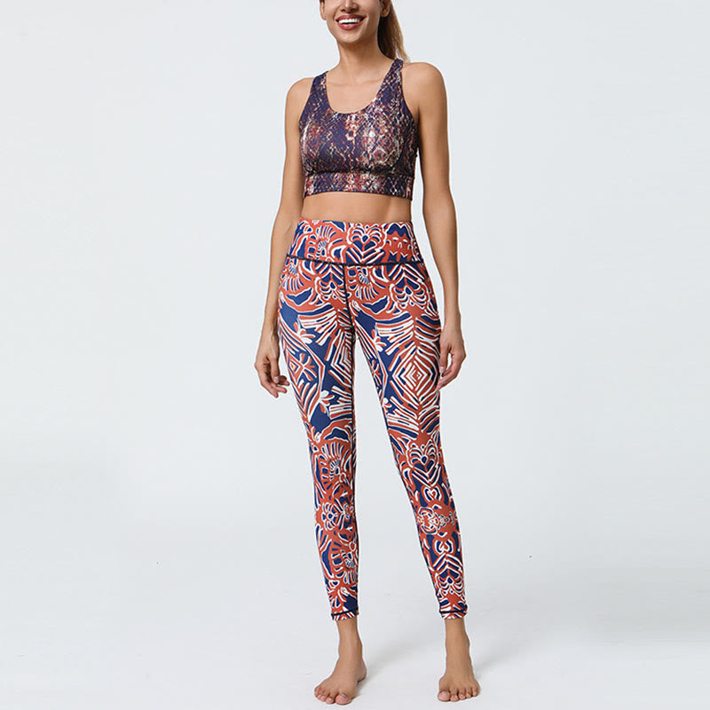 Buddha Stones Flowers Feathers Sun Moon Print Sports Fitness Yoga High Waist Leggings Women's Pants - image 31