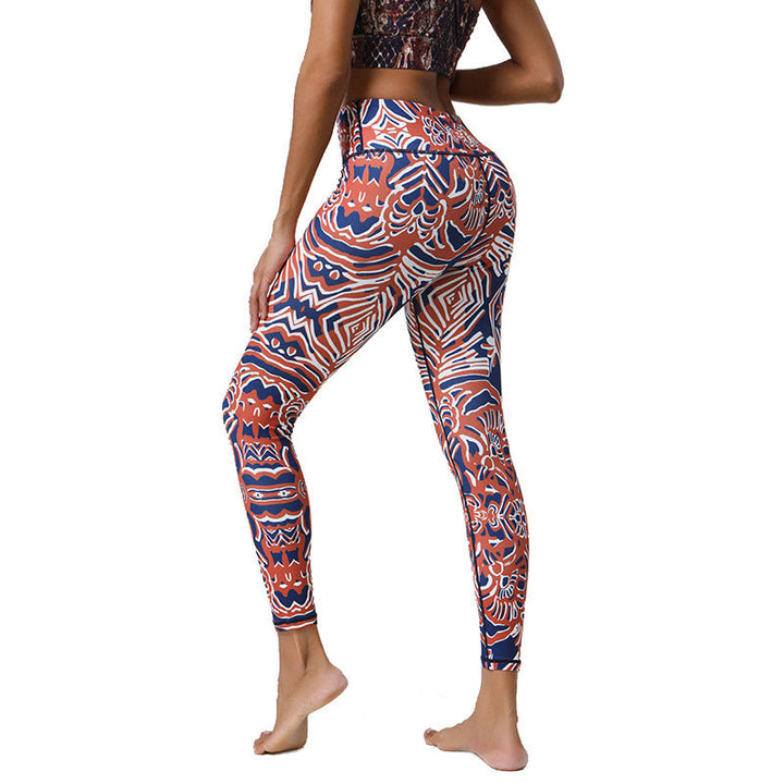 Buddha Stones Flowers Feathers Sun Moon Print Sports Fitness Yoga High Waist Leggings Women's Pants