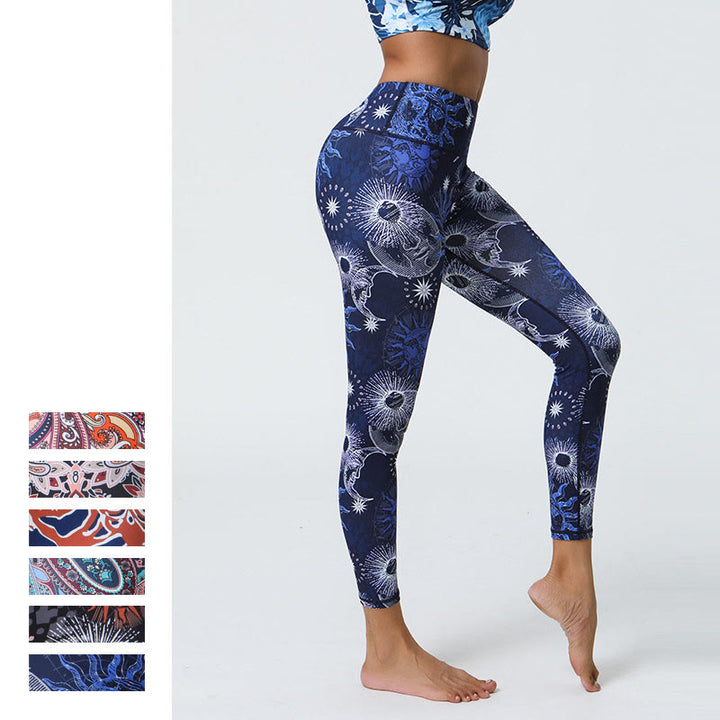 Buddha Stones Flowers Feathers Sun Moon Print Sports Fitness Yoga High Waist Leggings Women's Pants - image 15