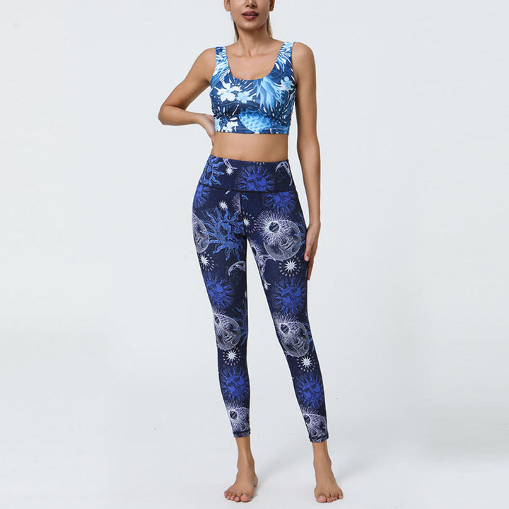 Buddha Stones Flowers Feathers Sun Moon Print Sports Fitness Yoga High Waist Leggings Women's Pants