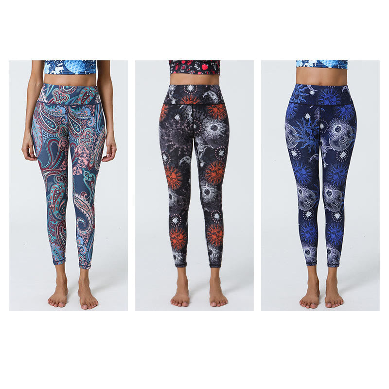Buddha Stones Flowers Feathers Sun Moon Print Sports Fitness Yoga High Waist Leggings Women's Pants - image 16