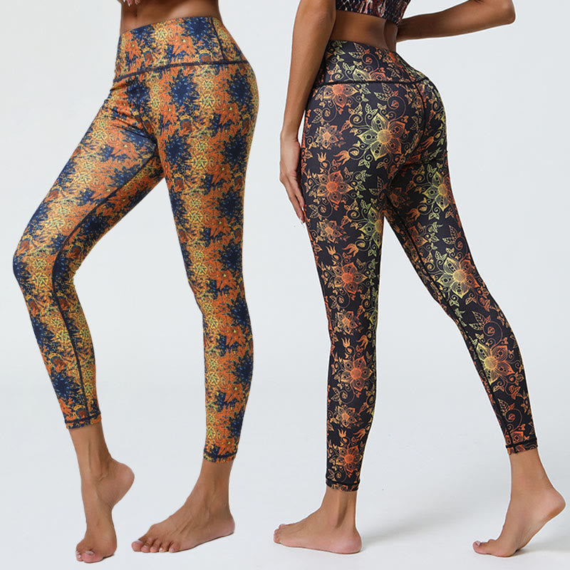 Buddha Stones Flowers Geometric Mandalas Print Sports Fitness Yoga High Waist Leggings Women's Pants - image 0