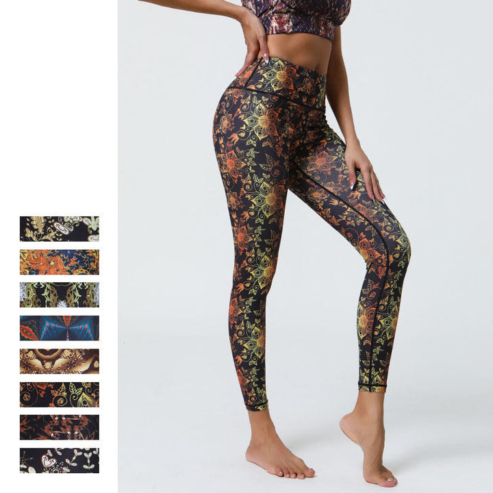 Buddha Stones Flowers Geometric Mandalas Print Sports Fitness Yoga High Waist Leggings Women's Pants