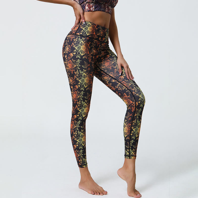 Buddha Stones Flowers Geometric Mandalas Print Sports Fitness Yoga High Waist Leggings Women's Pants - image 9