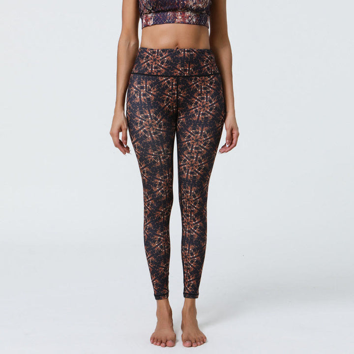 Buddha Stones Flowers Geometric Mandalas Print Sports Fitness Yoga High Waist Leggings Women's Pants - Brown Dark Blue Geometric - US12，UK/AU16，EU44 (XL) - image 31