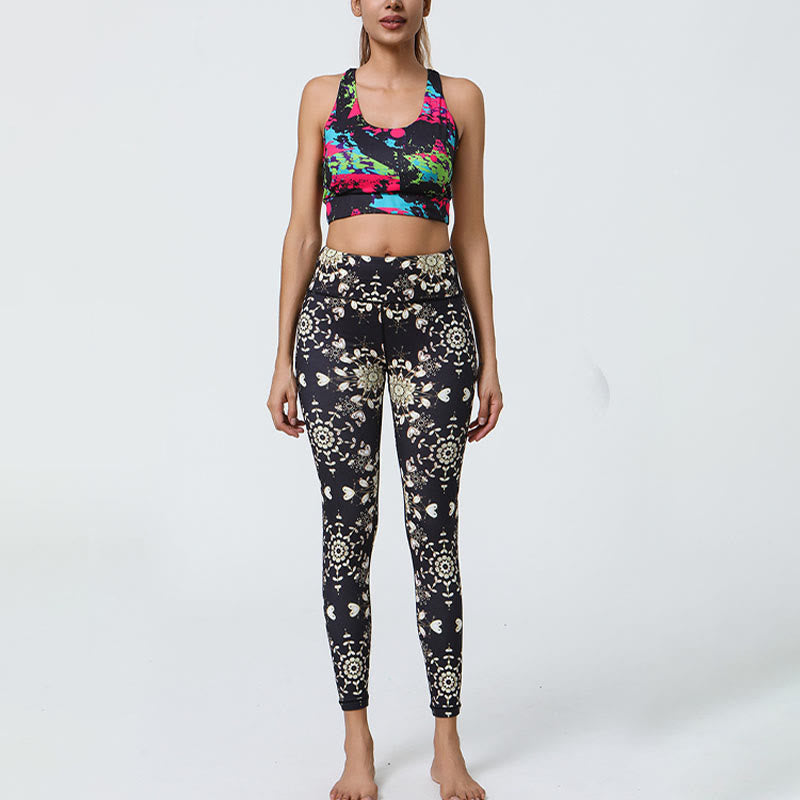 Buddha Stones Flowers Geometric Mandalas Print Sports Fitness Yoga High Waist Leggings Women's Pants - image 39