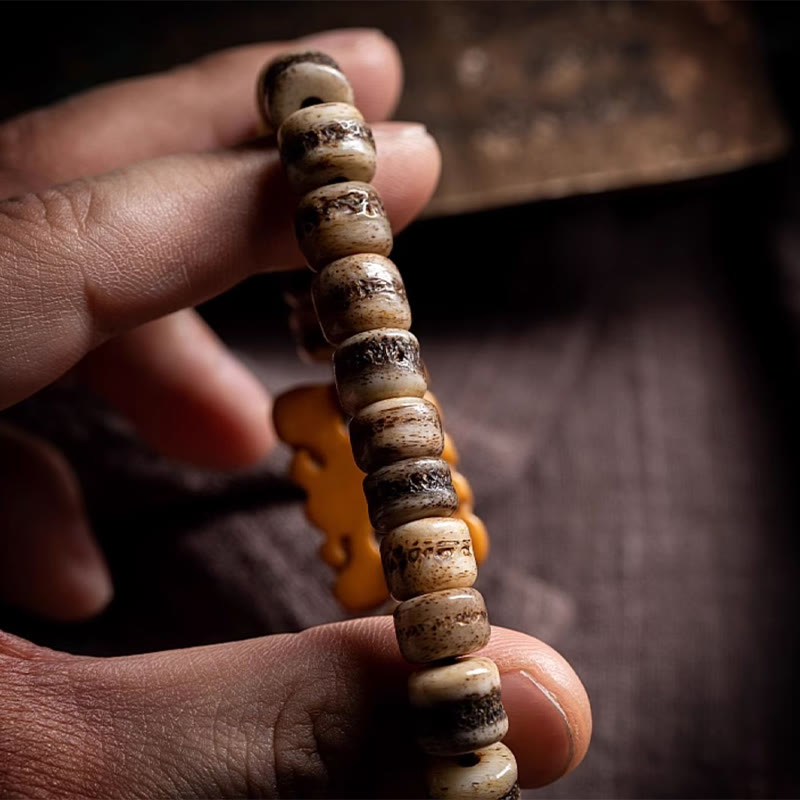 Buddha Stones Tibetan 108 Mala Beads Yak Bone Dzi Bead The Lord of the Corpse Forest Strength Bracelet