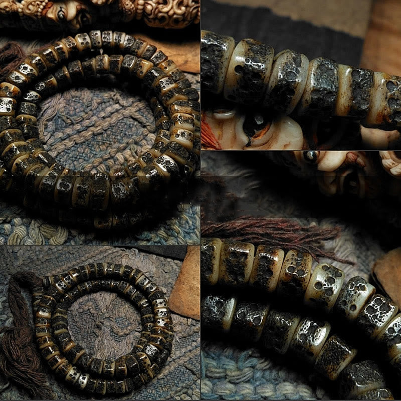 Buddha Stones Tibetan 108 Mala Beads Yak Bone Dzi Bead The Lord of the Corpse Forest Strength Bracelet