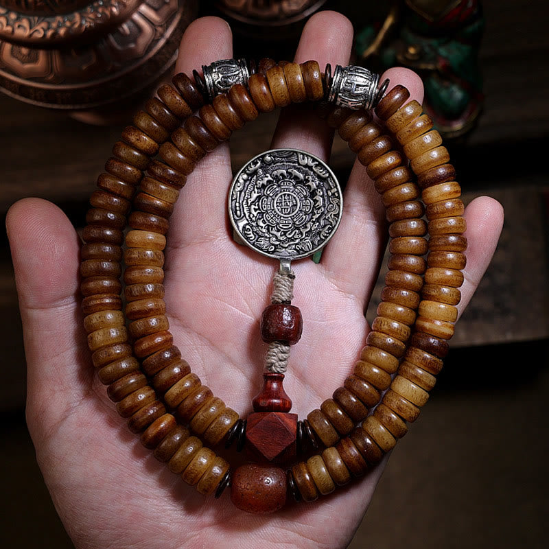 Buddha Stones Tibetan 108 Mala Beads Yak Bone Dzi Bead PiXiu Nine Palaces Eight Diagrams Balance Bracelet