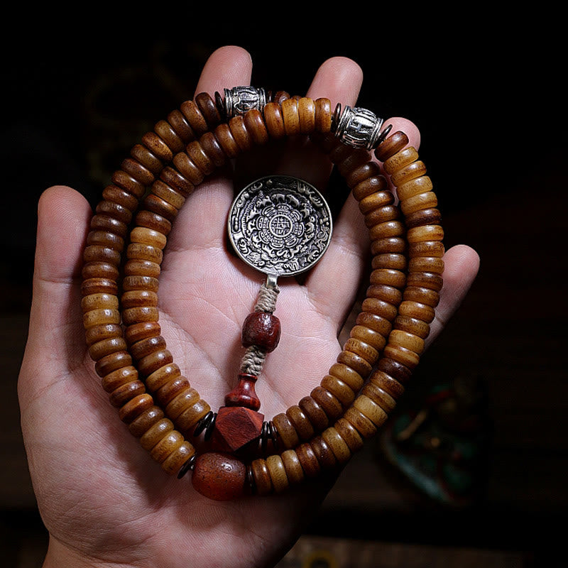 Buddha Stones Tibetan 108 Mala Beads Yak Bone Dzi Bead PiXiu Nine Palaces Eight Diagrams Balance Bracelet