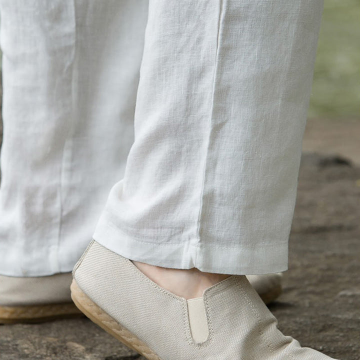 Buddha Stones Solid Color Cotton Linen Men's Wide Leg Pants With Pockets - image 18