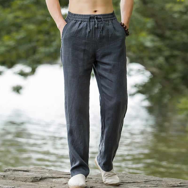 Buddha Stones Solid Color Cotton Linen Men's Wide Leg Pants With Pockets - image 10