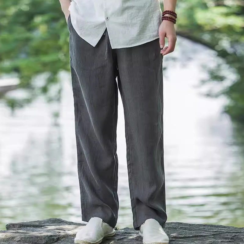 Buddha Stones Solid Color Cotton Linen Men's Wide Leg Pants With Pockets - image 9