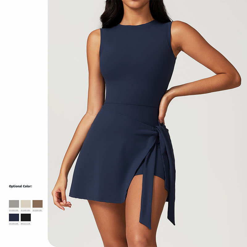 Buddha Stones Solid Color Sports Tennis Yoga Lace-up Women Sports Dress - image 9