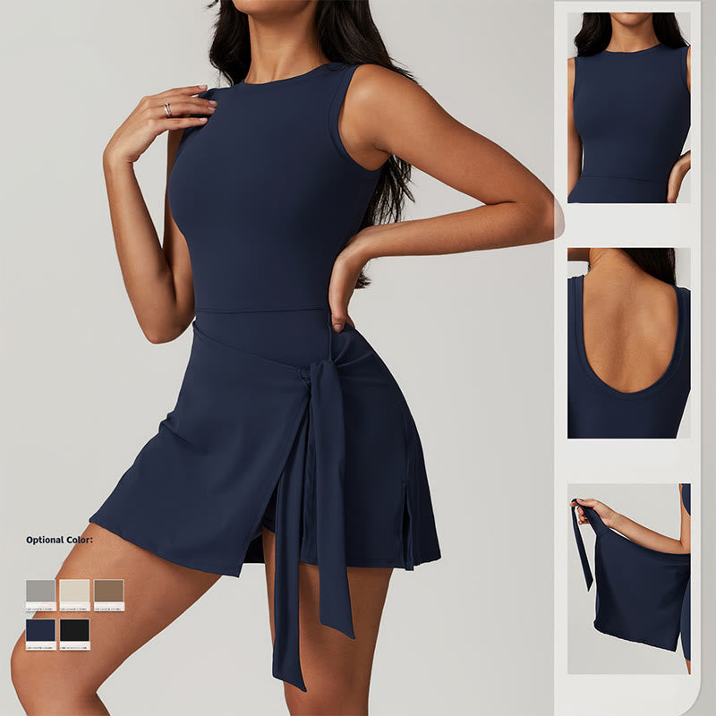 Buddha Stones Solid Color Sports Tennis Yoga Lace-up Women Sports Dress - image 2