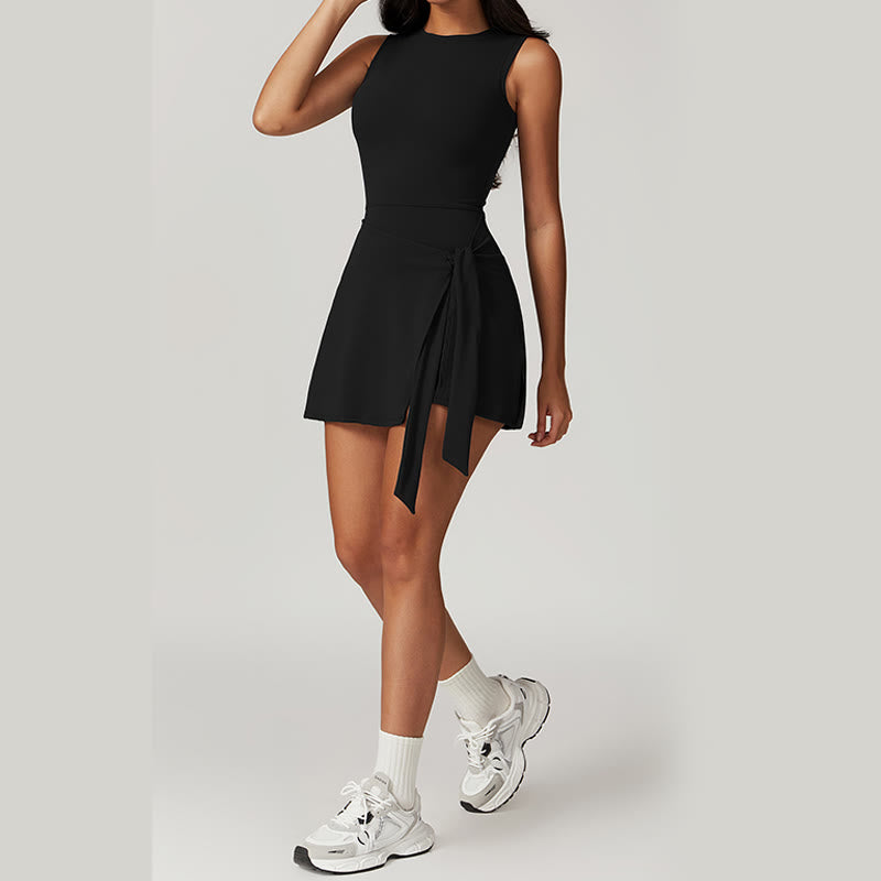 Buddha Stones Solid Color Sports Tennis Yoga Lace-up Women Sports Dress - image 13