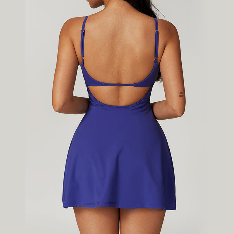 Buddha Stones Solid Backless Tennis Yoga Women Sports Dress - image 44