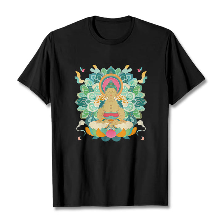 Buddha Stones Butterfly Lotus Buddha-Inspired Tee T-shirt - Black - 2XL - image 4
