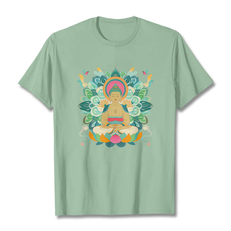 Buddha Stones Butterfly Lotus Buddha-Inspired Tee T-shirt - PaleGreen - 2XL - image 14