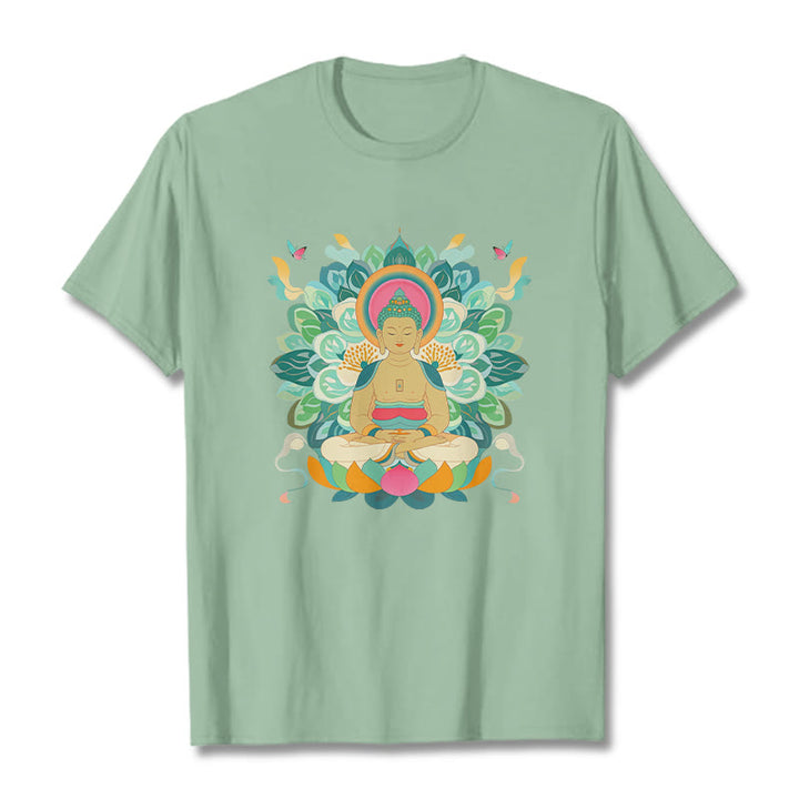 Buddha Stones Butterfly Lotus Buddha-Inspired Tee T-shirt - PaleGreen - 2XL - image 14