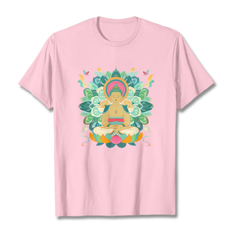 Buddha Stones Butterfly Lotus Buddha-Inspired Tee T-shirt - LightPink - 2XL - image 12