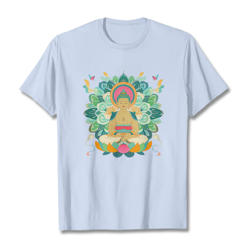 Buddha Stones Butterfly Lotus Buddha-Inspired Tee T-shirt - LightCyan - 2XL - image 18