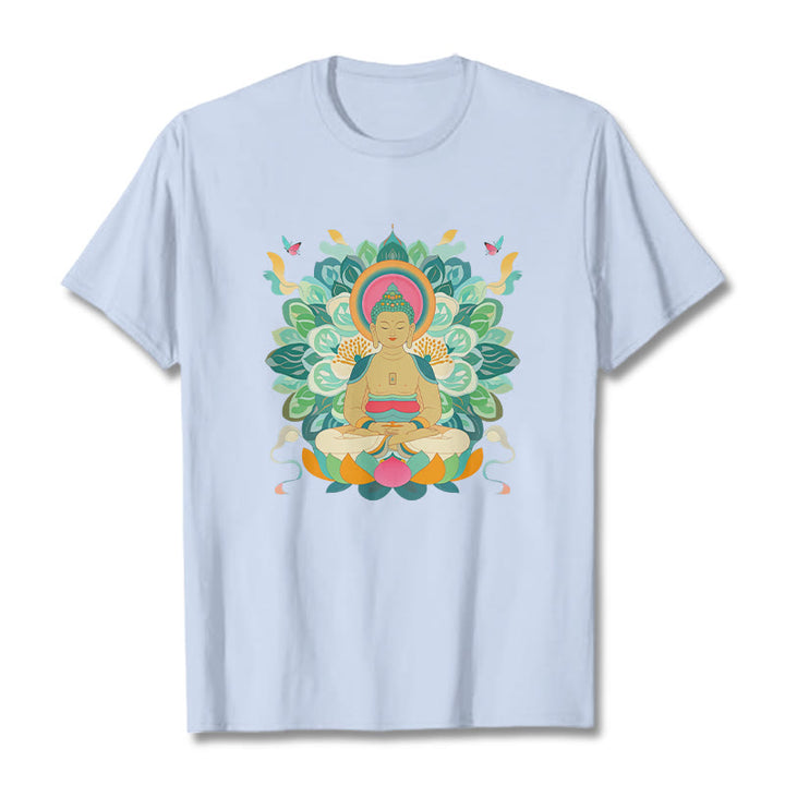 Buddha Stones Butterfly Lotus Buddha-Inspired Tee T-shirt - LightCyan - 2XL - image 18