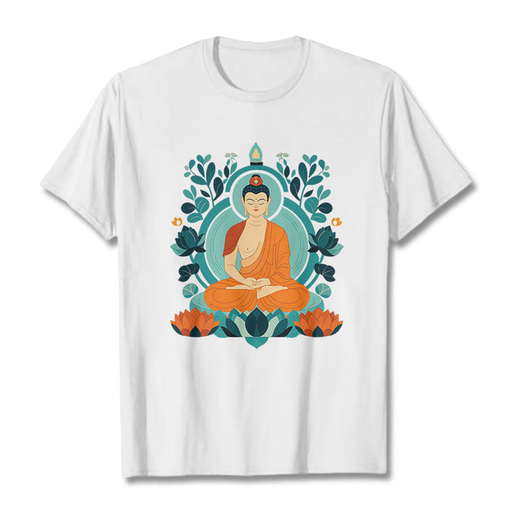 Buddha Stones Lotus Buddha Meditation Tee T-shirt - White - 2XL - image 2