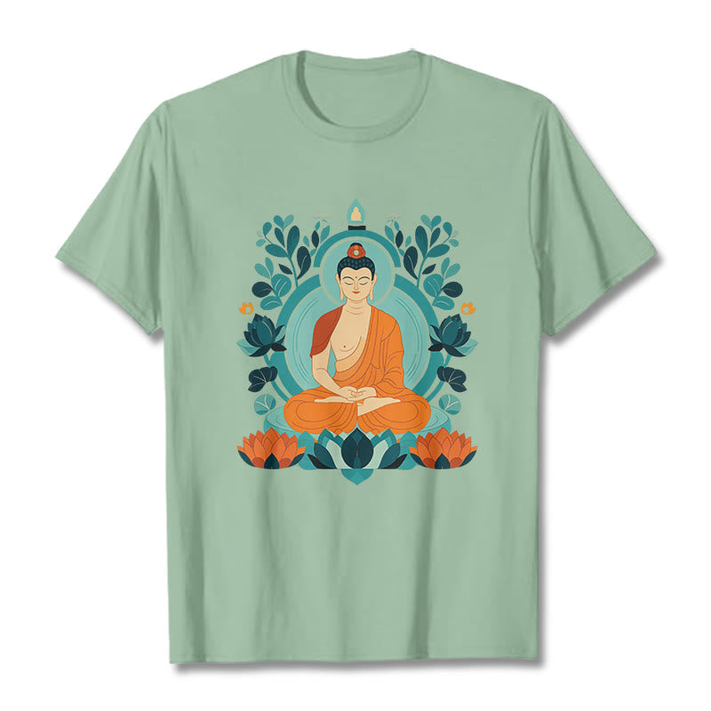 Buddha Stones Lotus Buddha Meditation Tee T-shirt - PaleGreen - 2XL - image 1