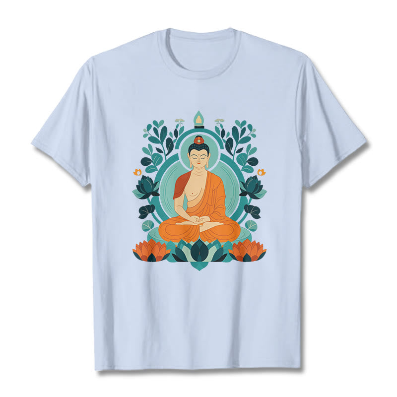Buddha Stones Lotus Buddha Meditation Tee T-shirt - LightCyan - 2XL - image 11
