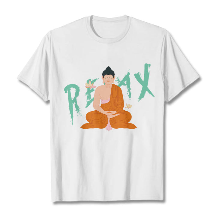 Buddha Stones RELAX Lotus Buddha Tee T-shirt - White - 2XL - image 5