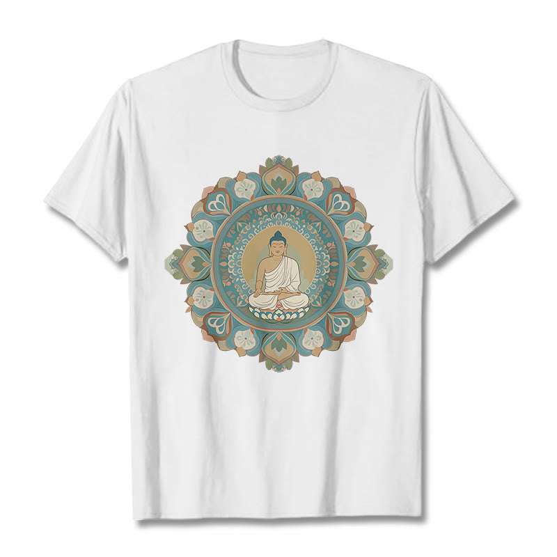 Buddha Stones Mandala Flower Buddha Tee T-shirt - White - 2XL - image 3