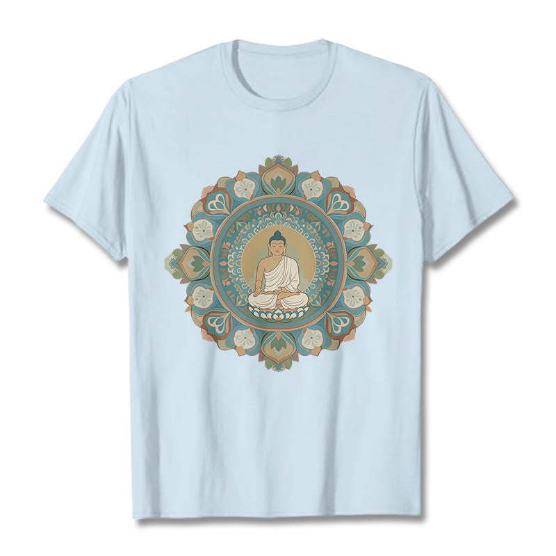 Buddha Stones Mandala Flower Buddha Tee T-shirt - LightCyan - 2XL - image 18