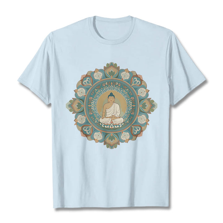 Buddha Stones Mandala Flower Buddha Tee T-shirt - LightCyan - 2XL - image 18