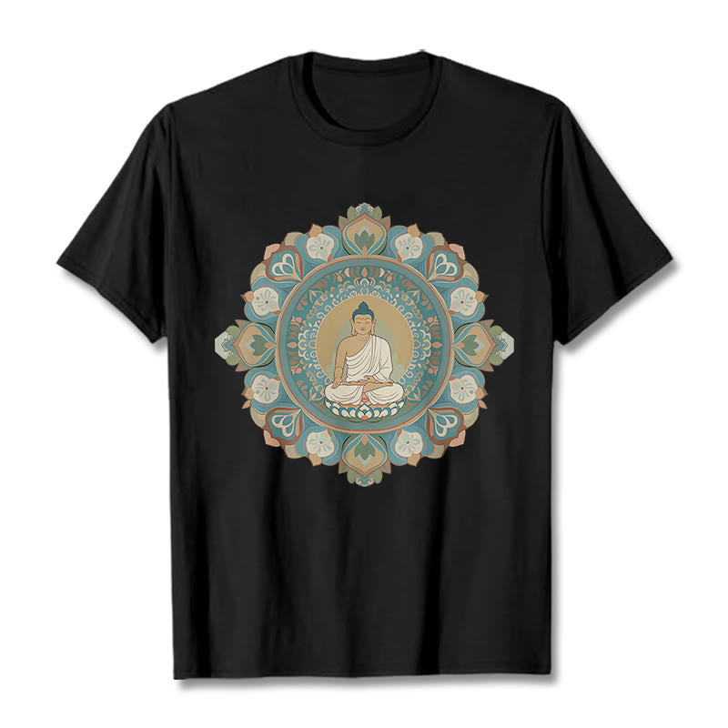 Buddha Stones Mandala Flower Buddha Tee T-shirt - Black - 2XL - image 6