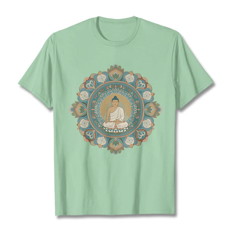 Buddha Stones Mandala Flower Buddha Tee T-shirt - PaleGreen - 2XL - image 1