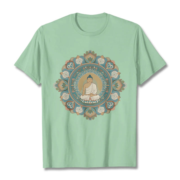 Buddha Stones Mandala Flower Buddha Tee T-shirt - PaleGreen - 2XL - image 1
