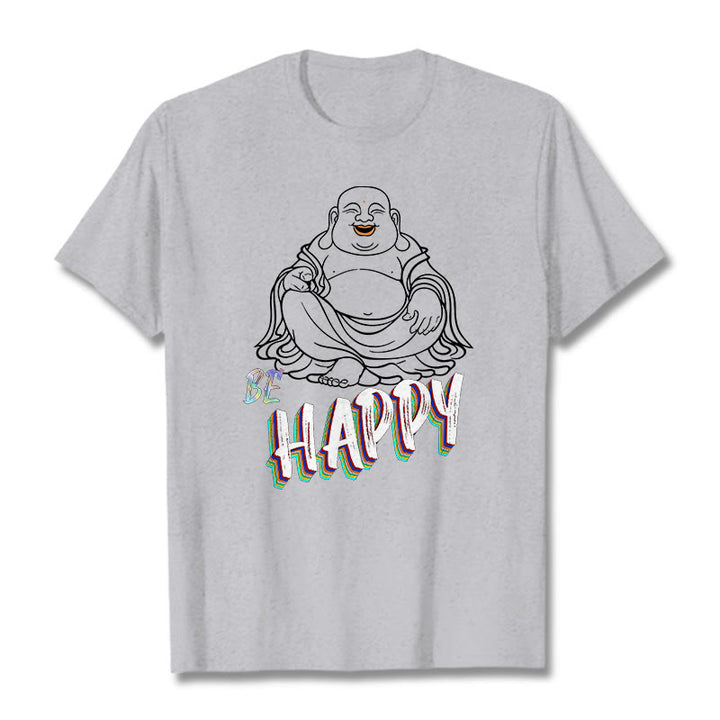 Buddha Stones BE HAPPY Laughing Buddha Tee T-shirt - LightGrey - 2XL - image 1