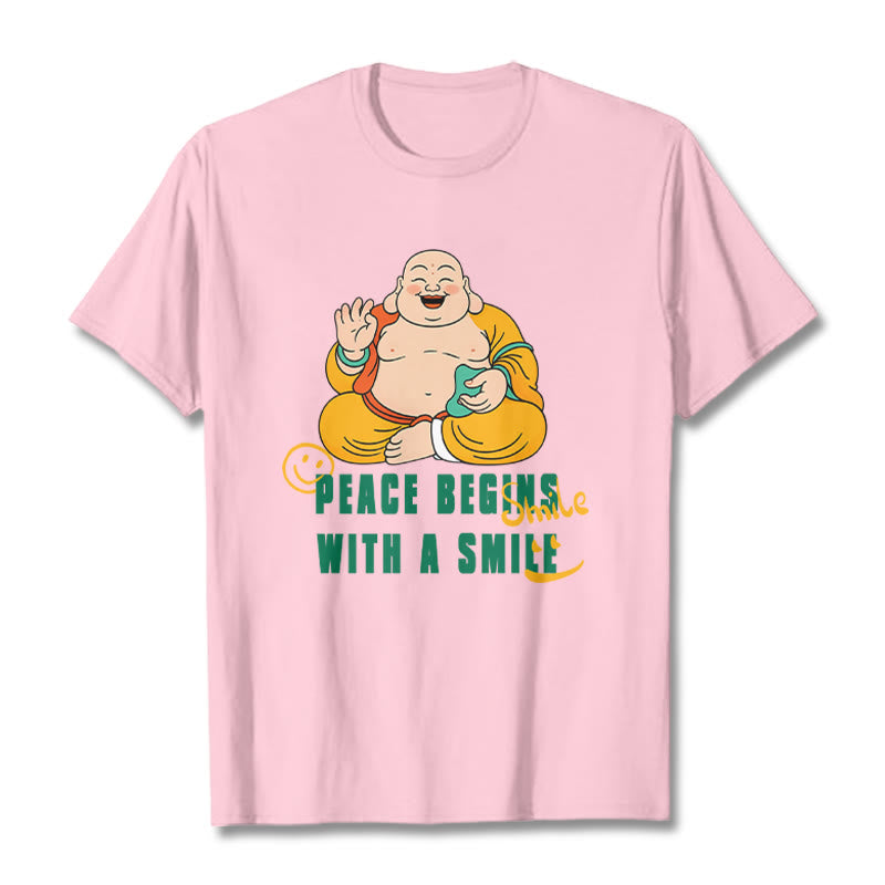 Buddha Stones Peace Begins With A Smile Tee T-shirt - LightPink - 2XL - image 15