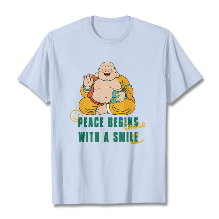 Buddha Stones Peace Begins With A Smile Tee T-shirt - LightCyan - 2XL - image 19