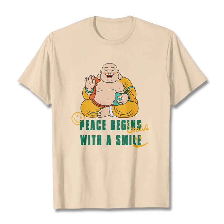 Buddha Stones Peace Begins With A Smile Tee T-shirt - Bisque - 2XL - image 11